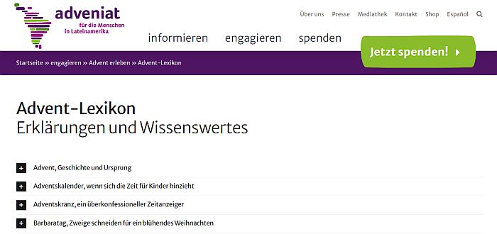 Screenshot Advent-Lexikont
