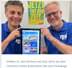 Direktor Dr. Jens Dechow und Jörg Lohrer aus dem Comenius-Institut präsentieren die neue Homepage von rpi-virtuell